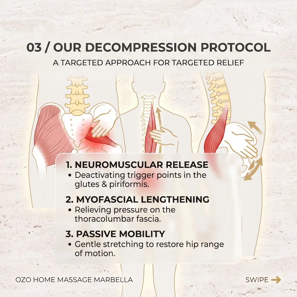 OZO Decompression protocol applied to lower back and glutes in Marbella