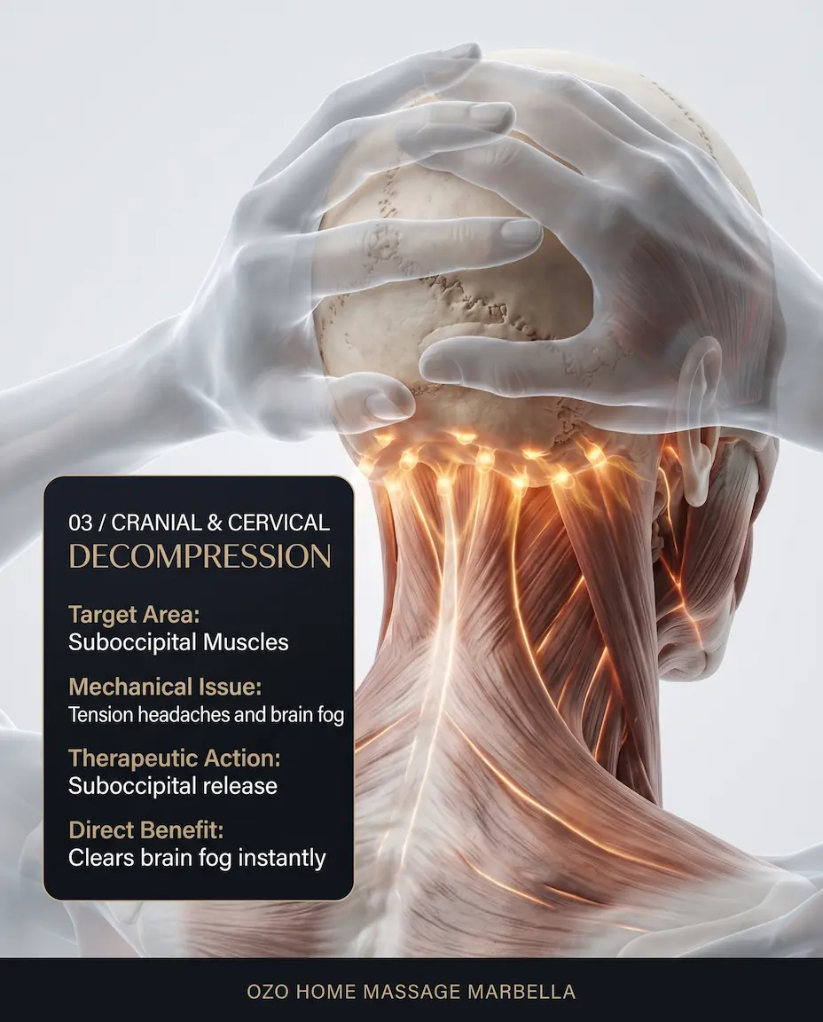 Cranial decompression massage for travel headaches