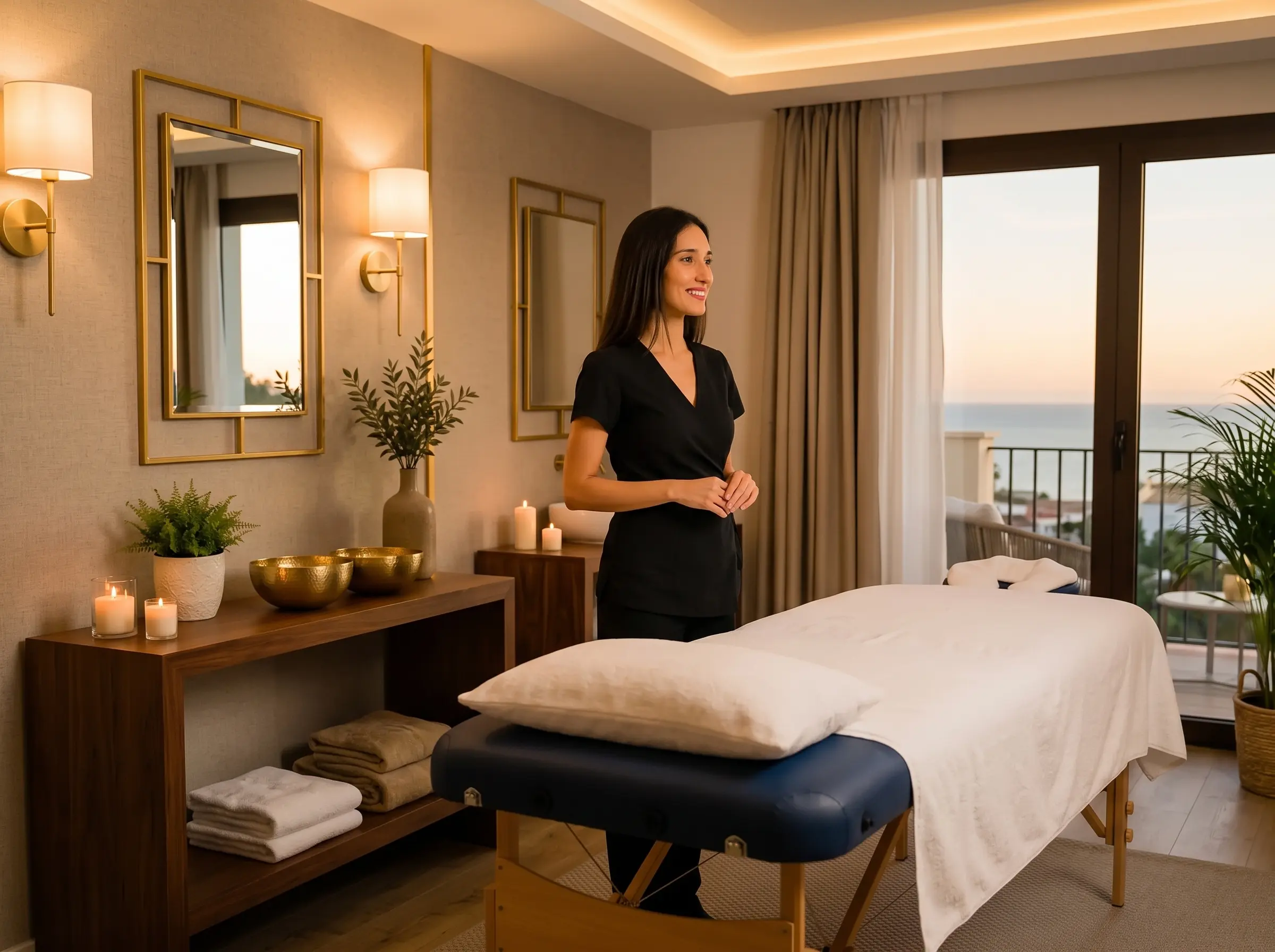 Montaje de lujo para un masaje relajante a domicilio en Marbella